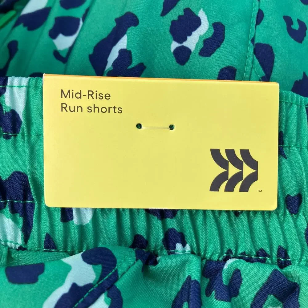 All in Motion Green Navy White Leopard High Rise Run Shorts Small